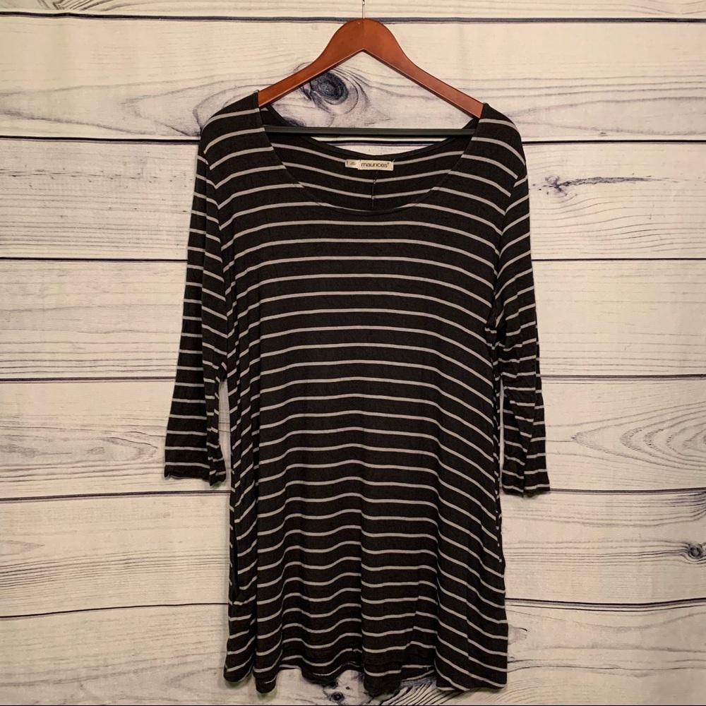 Maurice’s | Gray Striped 3/4 Sleeve Tunic Top Plus Size